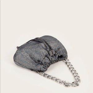 Drawstring design rhinestone chain bag